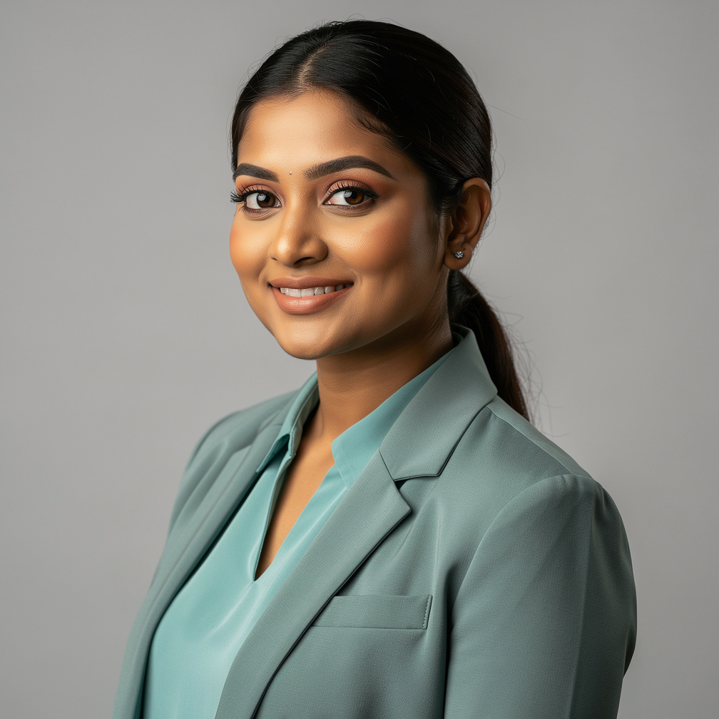 Portrait of a Singaporean Indian businesswoman claims specialist